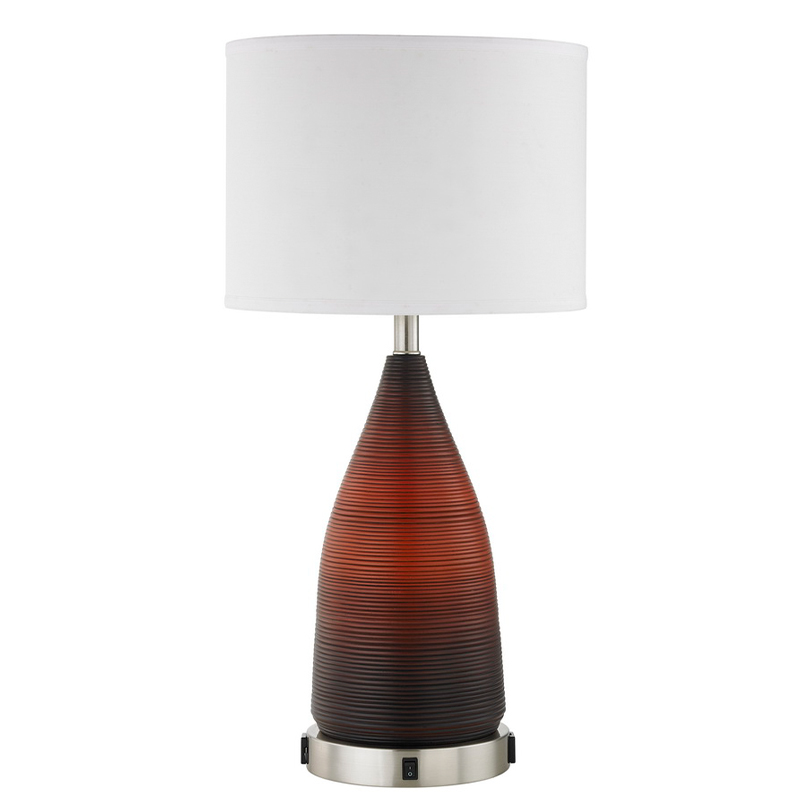 Stolní lampa pro pryskyřice hotelové s karoserií pryskyřice jantarového gradientu a přepínačem rockerůna/off, dva pohodlné vývody v hotelovém pokoji